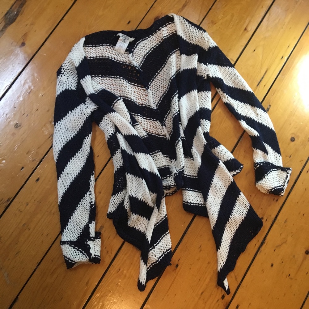 BB Dakota navy cotton linen striped knit cardigan - Picture 9 of 11